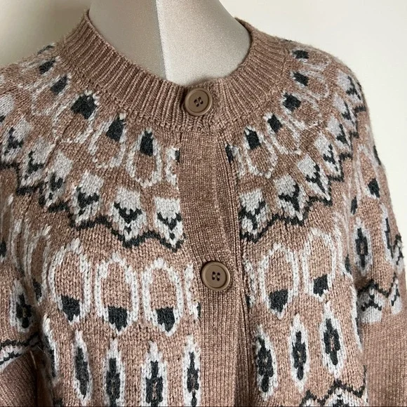 New Max edition Fair Isle Intarsia knit long Cardigan sweater Size Large NEW - Picture 6 of 9